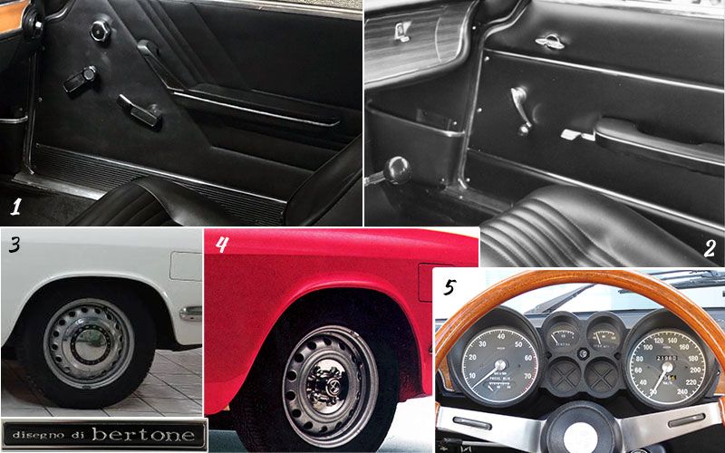 Alcuni particolari Alfa Romeo GT Junior: pannello portiere e cerchi