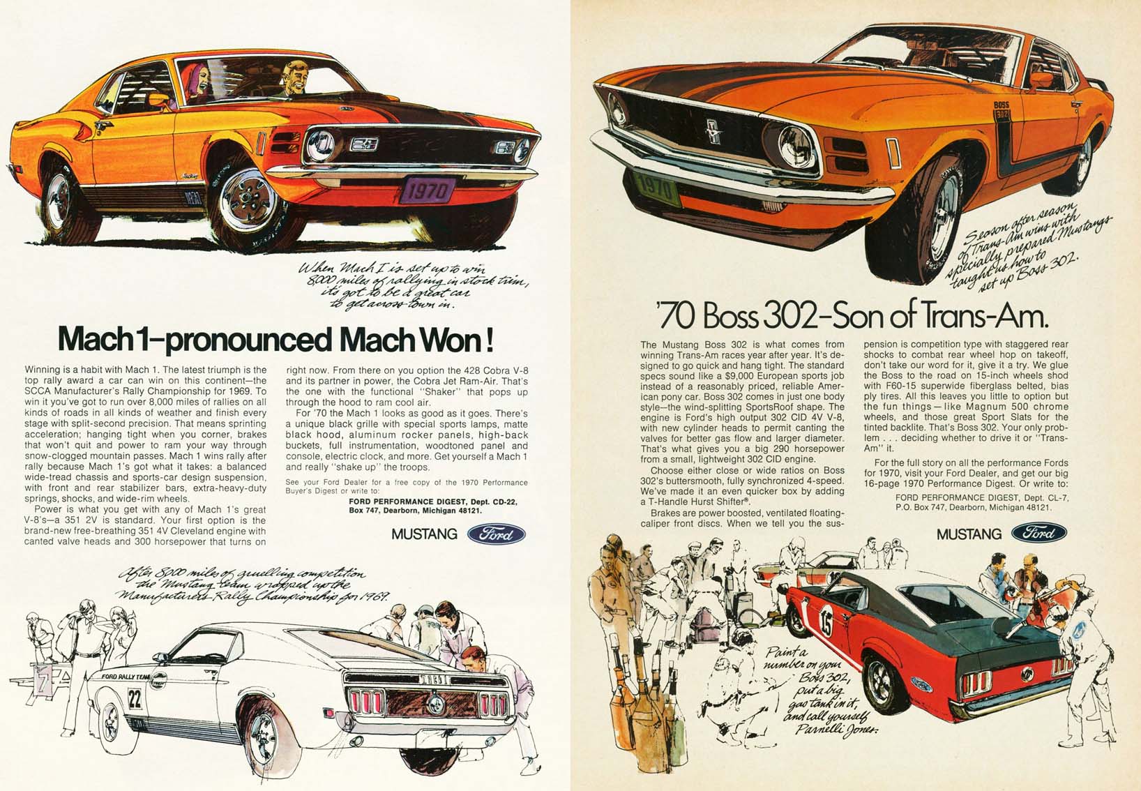 materiale ufficiale Mustang Boss 302 e Mach 1 del 1970