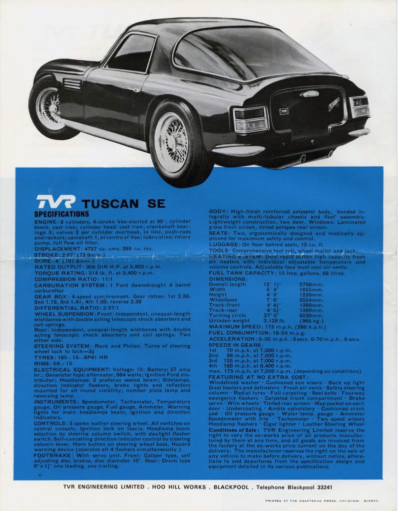 TVR Tuscan SE - brochure e scheda tecnica