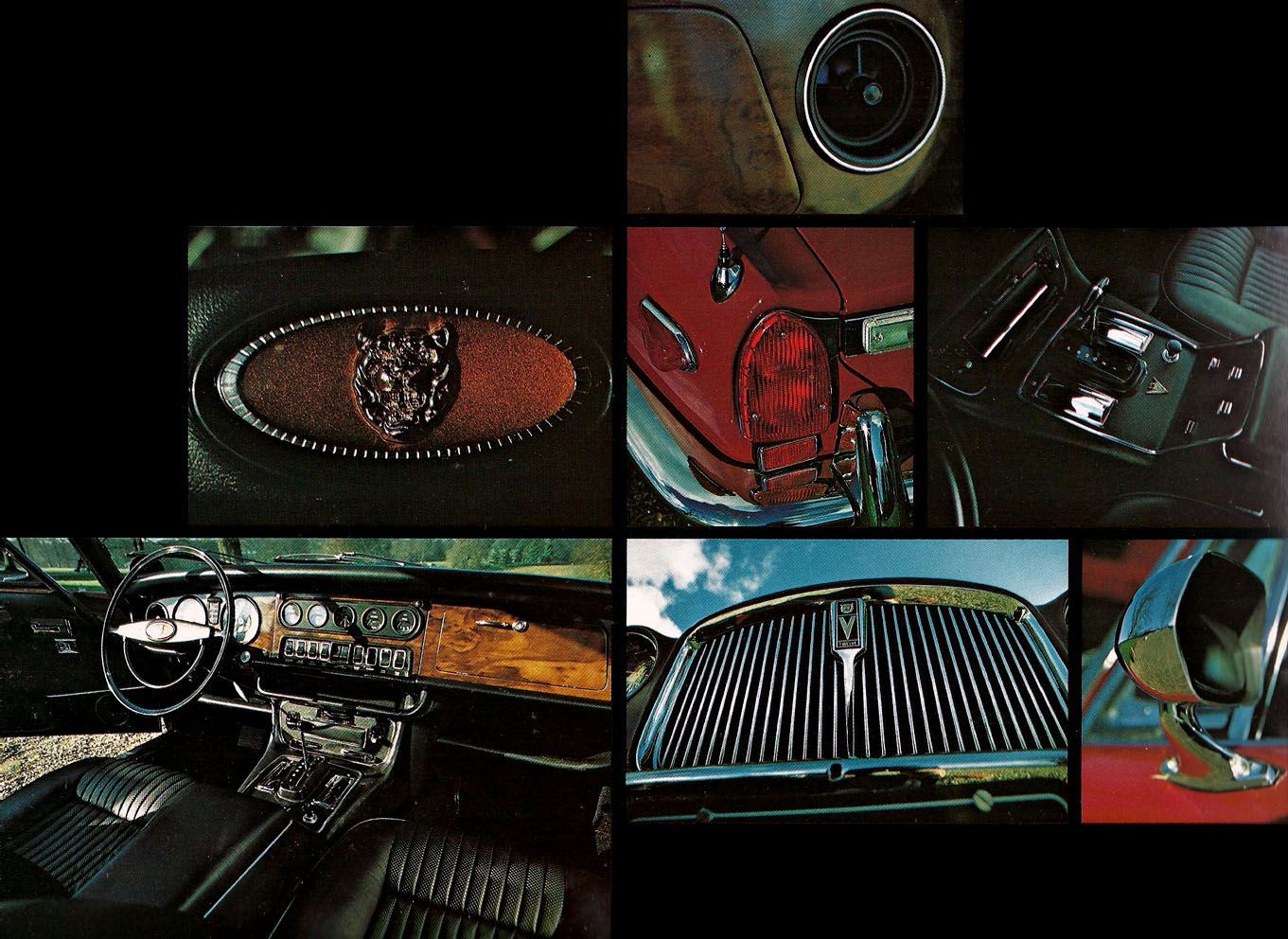 estratto brochure con i particolari della Jaguar XJ12, interni ed esterni