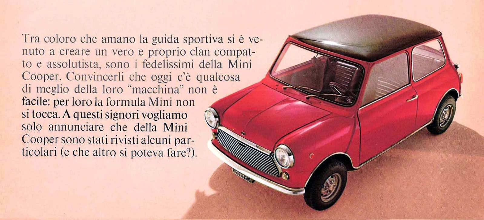 Estratto brochure del 1970 che ritrae un esemplare rosso di Innocenti Mini Cooper MK3