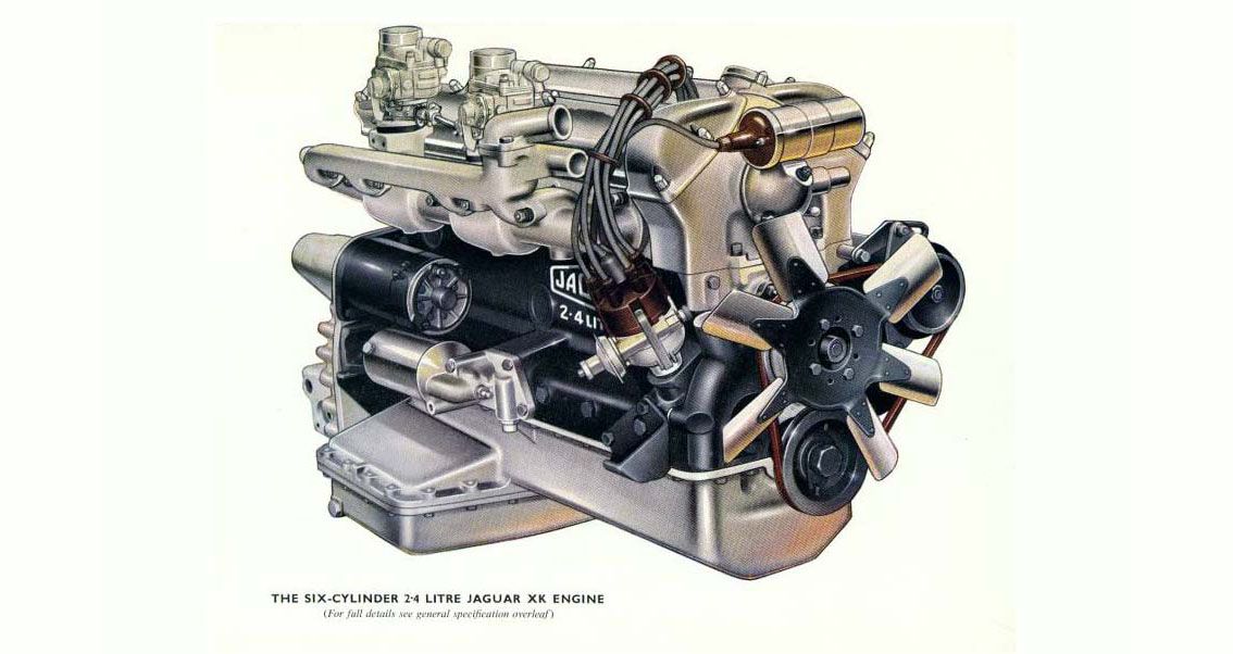 Il disegno del motore Jaguar XK 2.4 Litre della Jaguar Mark 1 - fonte brochure