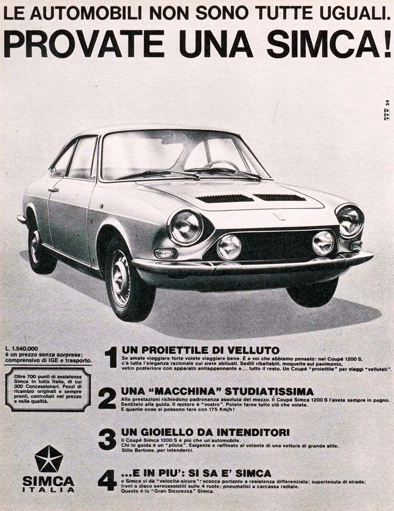 brochure italiana Simca Coupé 1200 S