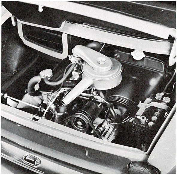 il vano motore della Simca 1000 Coupé