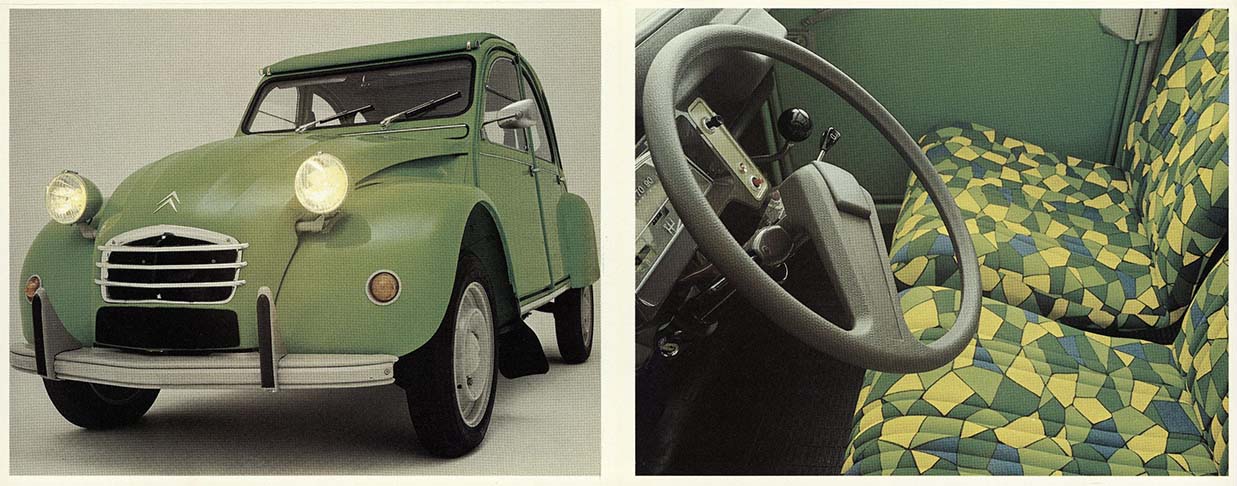 un bellissimo esemplare di  Citroen 2CV6 del 1974 con il tessuto Jersey Mosaïque Vert