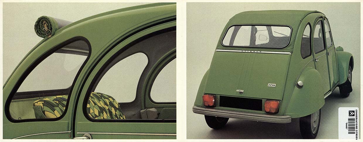 dettagli e vista posteriore della Citroen 2 Cavalli del 1973 nel bellissimo colore verde Palmeraie
