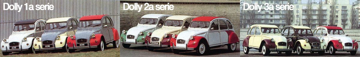 tre immagini delle tre serie limitate: tutti i colori della Citroën 2CV Dolly
