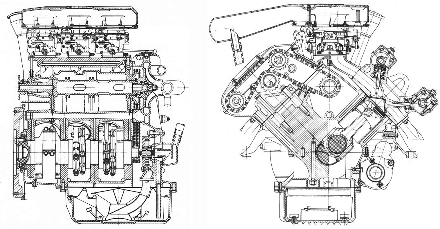 disegno tecnico del motore Citroen SM Maserati